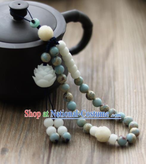 Chinese Traditional Hanfu Blue Beads Lotus Brooch Pendant Ancient Cheongsam Breastpin Accessories for Women