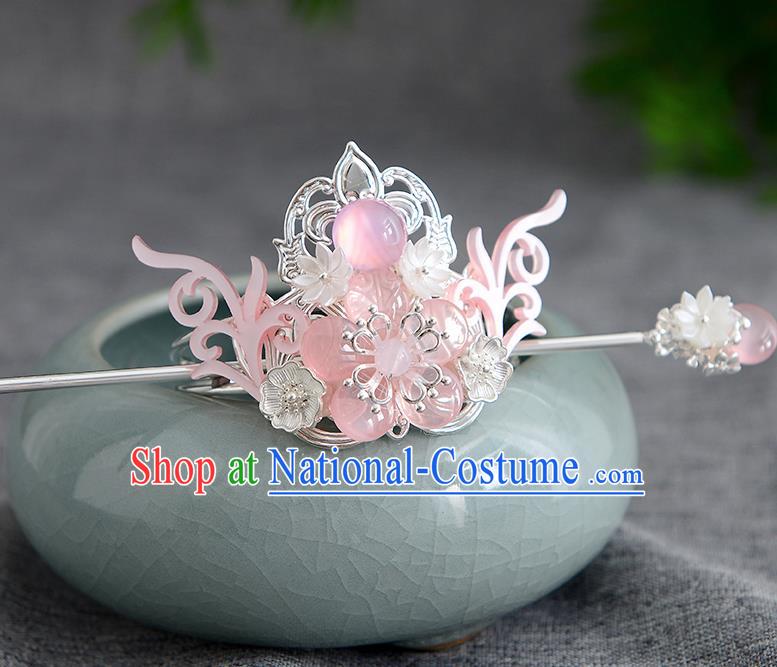 Chinese Ancient Tang Dynasty Palace Princess Pink Antler Hair Crown Hairpins Traditional Hanfu Court Hair Accessories for Women