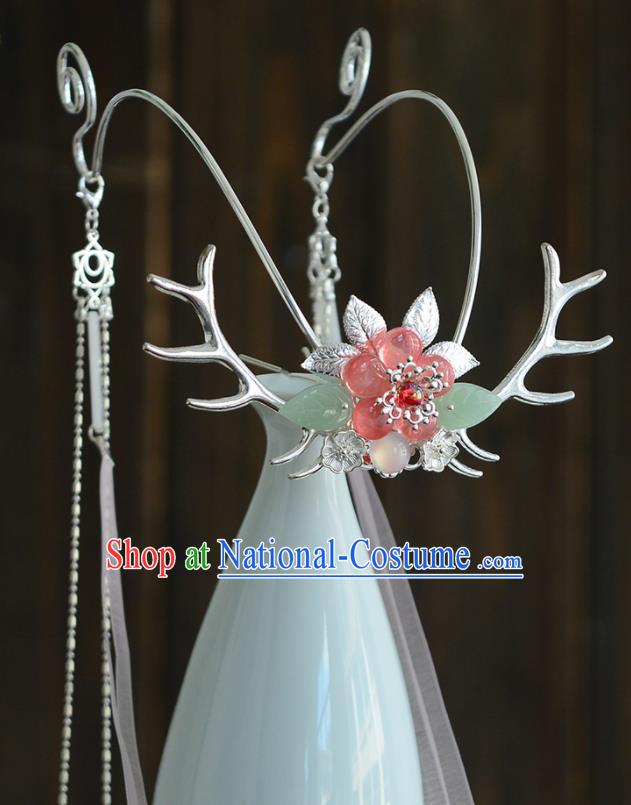 Chinese Ancient Tang Dynasty Palace Princess Antler Hair Crown Hairpins Traditional Hanfu Court Hair Accessories for Women