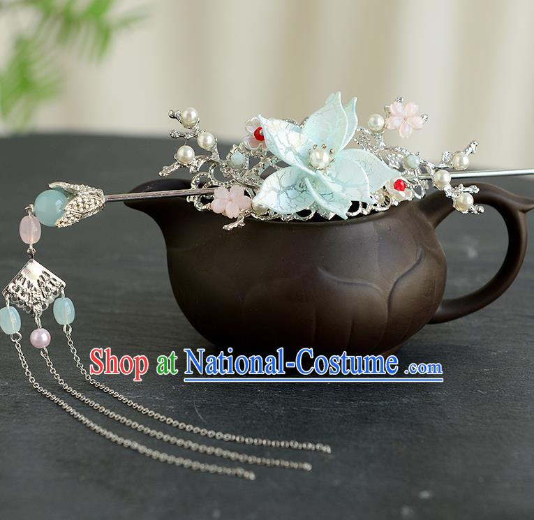 Chinese Ancient Tang Dynasty Princess Blue Lotus Hair Crown Hairpins Traditional Hanfu Court Hair Accessories for Women