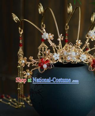 Chinese Ancient Tang Dynasty Princess Golden Phoenix Coronet Hairpins Traditional Hanfu Court Hair Accessories for Women