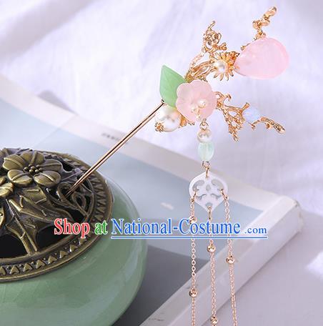 Chinese Ancient Tang Dynasty Princess Pink Flower Hair Clip Hairpins Traditional Hanfu Court Hair Accessories for Women