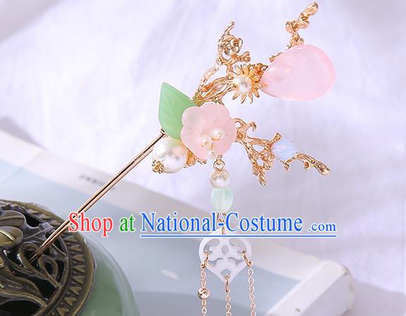 Chinese Ancient Tang Dynasty Princess Pink Flower Hair Clip Hairpins Traditional Hanfu Court Hair Accessories for Women