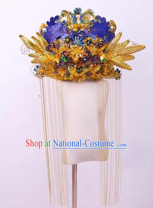 Chinese Ancient Bride Cloisonne Butterfly Phoenix Coronet Hairpins Traditional Hanfu Court Princess Hair Accessories for Women