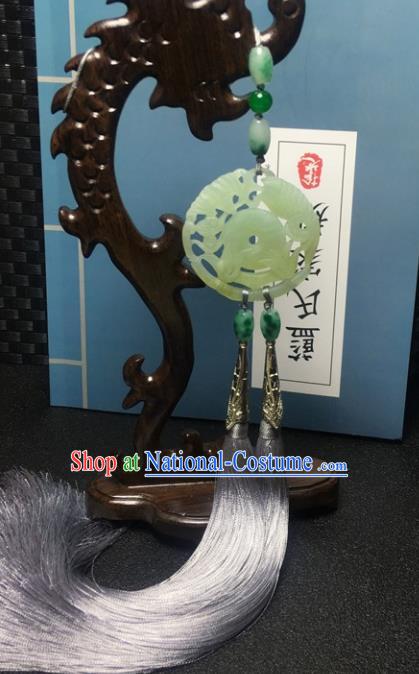 Traditional Chinese Hanfu Jade Carving Bamboo Waist Accessories Ancient Swordsman Grey Tassel Pendant