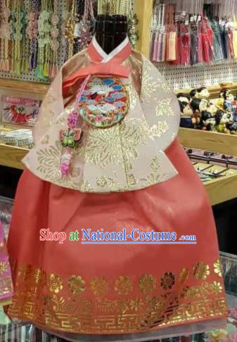 Traditional Korean Hanbok Clothing Brocade Blouse and Pink Dress Asian Korea Ancient Fashion Apparel Costume for Kids