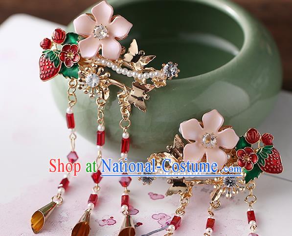 Chinese Ancient Ming Dynasty Princess Strawberry Hair Claws Hairpins Traditional Hanfu Court Hair Accessories for Women