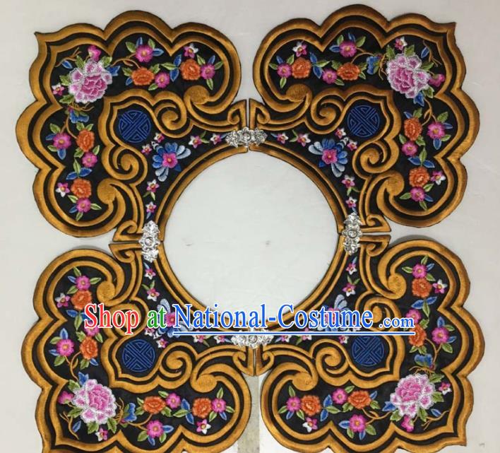 Chinese Traditional Embroidery Shoulder Accessories National Golden Embroidered Peony Patch