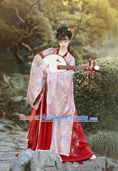 Traditional Chinese Tang Dynasty Palace Replica Costumes Ancient Court Princess Red Hanfu Dress for Women