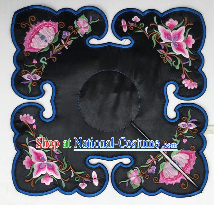 Chinese Traditional Embroidery Flowers Black Shoulder Accessories National Embroidered Cloud Patch