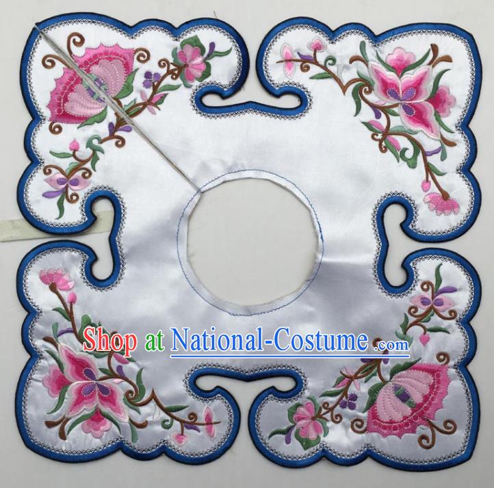 Chinese Traditional Embroidery Flowers White Shoulder Accessories National Embroidered Cloud Patch