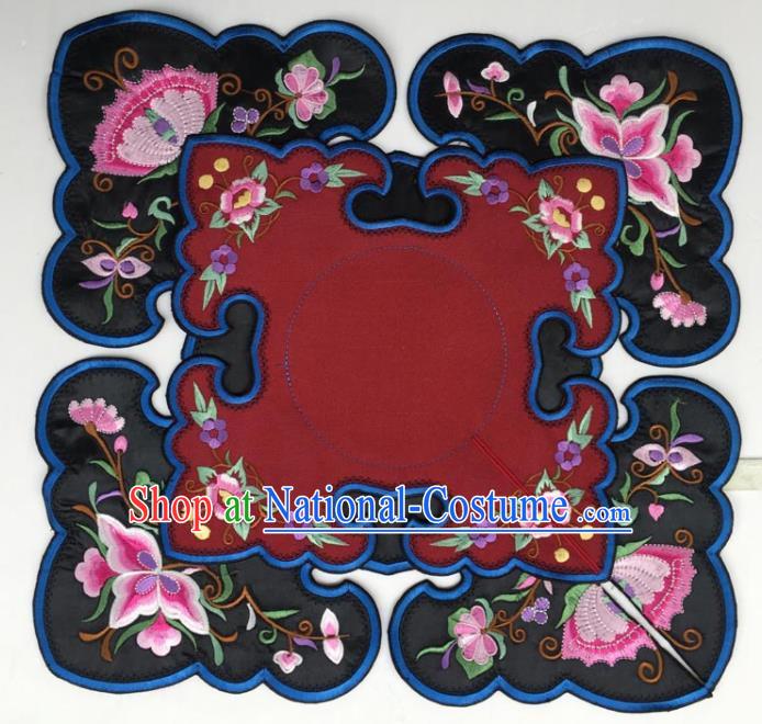 Chinese Traditional Embroidery Flowers Dark Red and Black Shoulder Accessories National Embroidered Cloud Patch