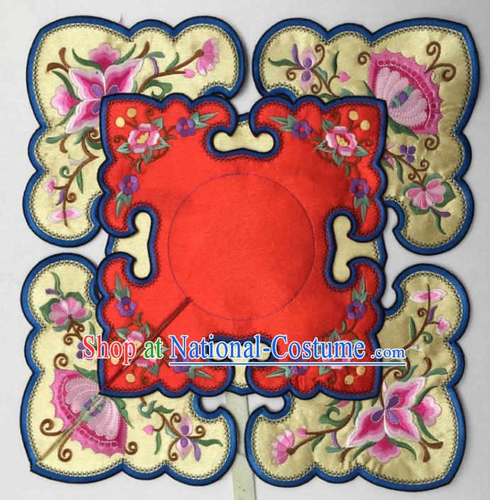 Chinese Traditional Embroidery Flowers Red and Yellow Shoulder Accessories National Embroidered Cloud Patch