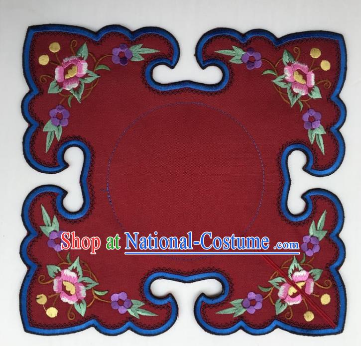 Chinese Traditional Embroidery Flowers Wine Red Shoulder Accessories National Embroidered Cloud Patch