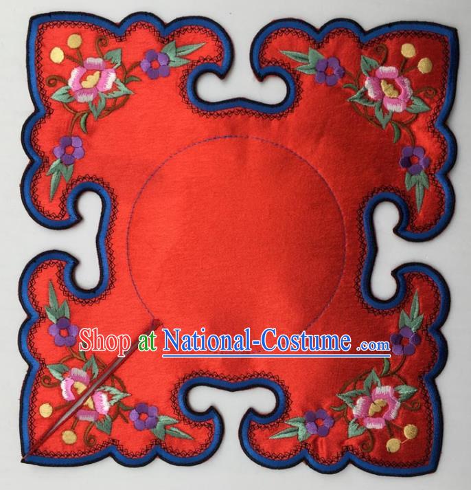 Chinese Traditional Embroidery Peony Red Shoulder Accessories National Embroidered Cloud Patch