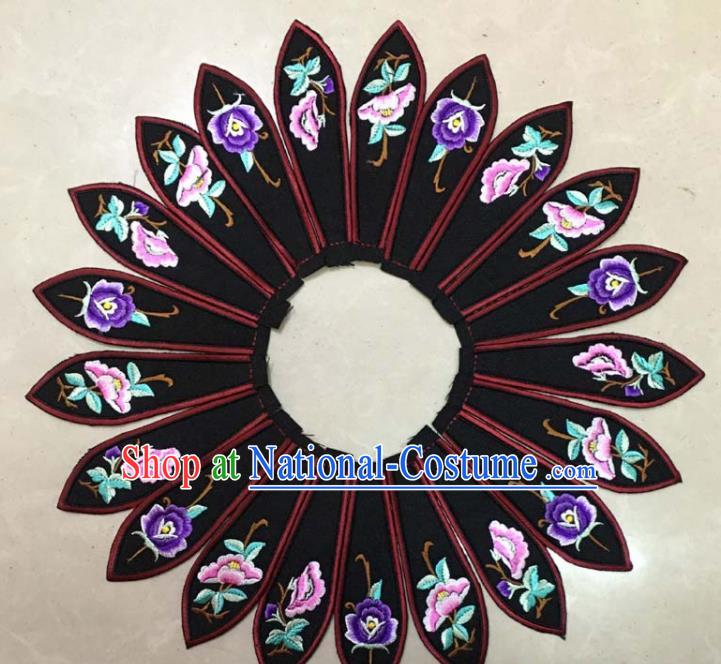 Chinese Traditional Embroidery Peony Black Collar Shoulder Accessories National Embroidered Patch