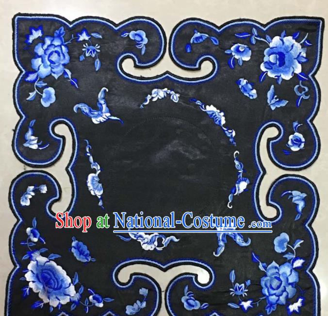 Chinese Traditional Embroidery Peony Butterfly Black Collar Shoulder Accessories National Embroidered Patch