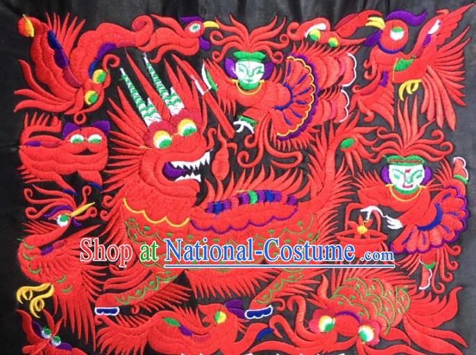 Chinese Traditional National Embroidered Red Kylin Applique Dress Patch Embroidery Cloth Accessories