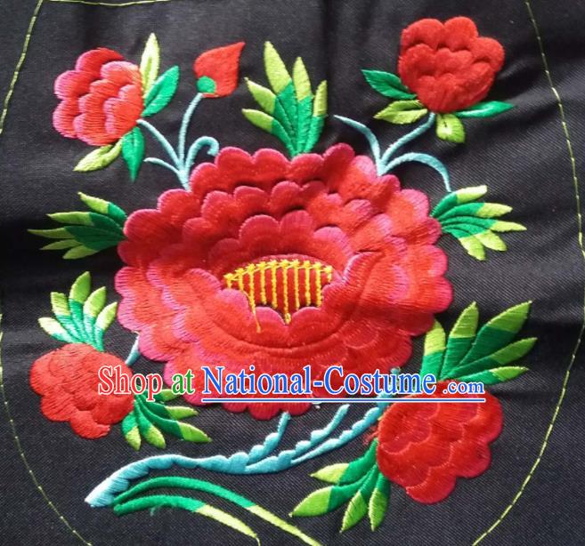 Chinese Traditional Embroidered Red Flower Applique National Dress Patch Embroidery Cloth Accessories