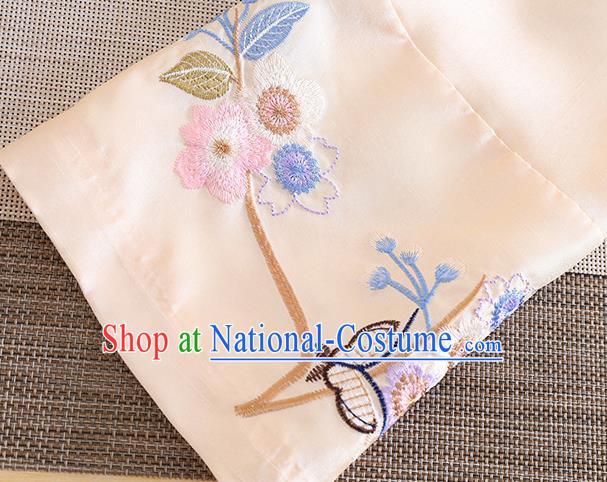 Chinese Traditional Tang Suit Embroidered Flowers Birds Apricot Blouse National Costume Qipao Upper Outer Garment for Women