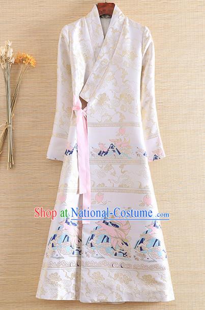 Chinese Traditional Tang Suit White Brocade Cheongsam National Costume Qipao Dress for Women