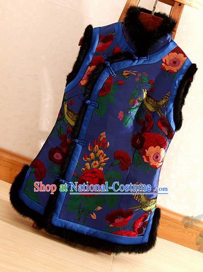 Chinese Traditional Embroidered Blue Vest National Dress Embroidery Waistcoat for Women