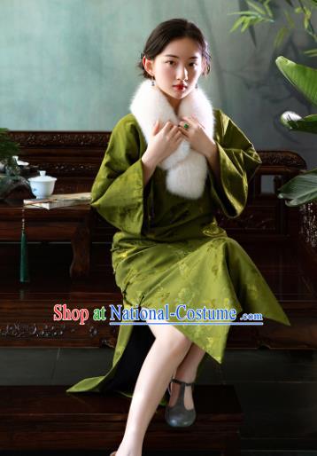 Traditional Chinese National Olive Green Brocade Qipao Dress Tang Suit Cheongsam Costume for Women