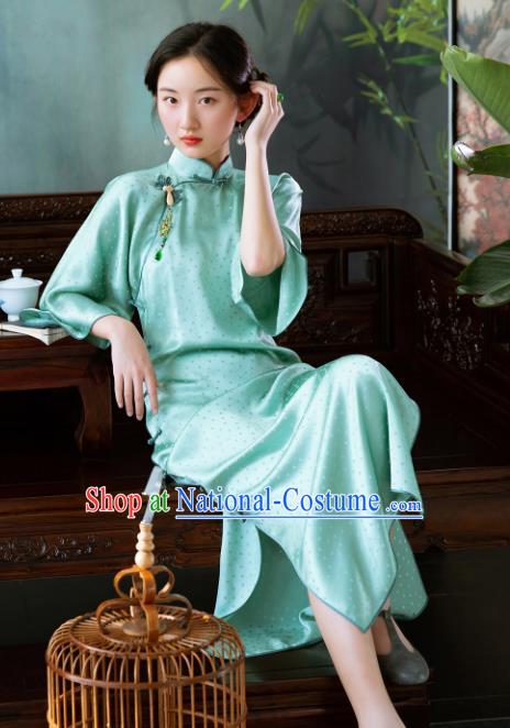 Traditional Chinese National Green Silk Qipao Dress Tang Suit Cheongsam Costume for Women