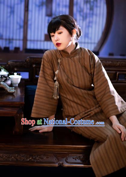 Traditional Chinese National Khaki Silk Qipao Dress Tang Suit Cheongsam Costume for Women