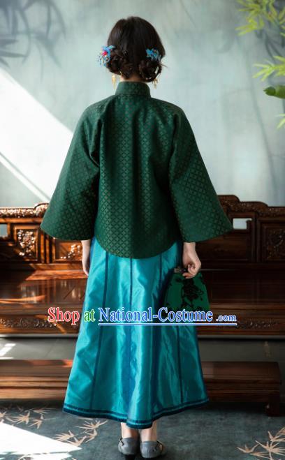 Chinese Traditional Tang Suit Green Silk Jacket National Costume Republic of China Qipao Upper Outer Garment for Women