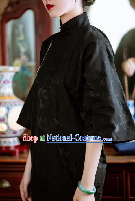 Traditional Chinese National Black Brocade Qipao Dress Tang Suit Cheongsam Costume for Women