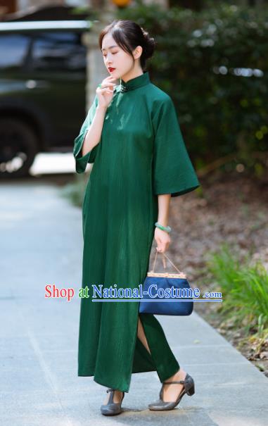 Traditional Chinese National Green Silk Qipao Dress Tang Suit Cheongsam Costume for Women