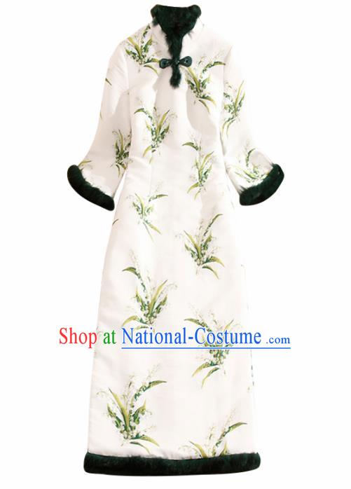 Traditional Chinese National Winter White Qipao Dress Tang Suit Cheongsam Costume for Women