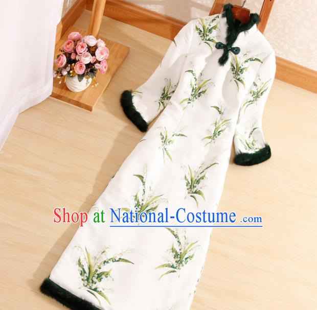 Traditional Chinese National Winter White Qipao Dress Tang Suit Cheongsam Costume for Women