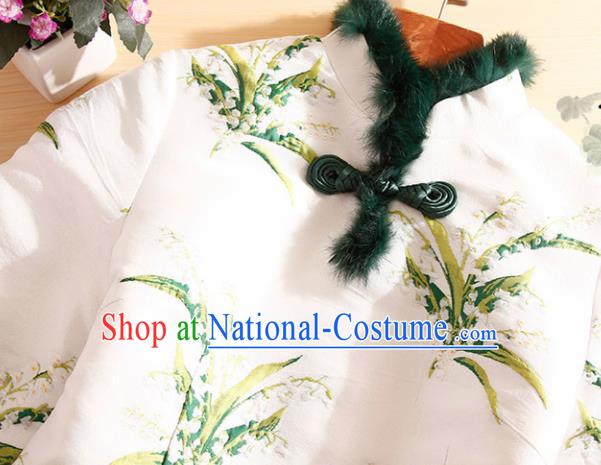 Traditional Chinese National Winter White Qipao Dress Tang Suit Cheongsam Costume for Women