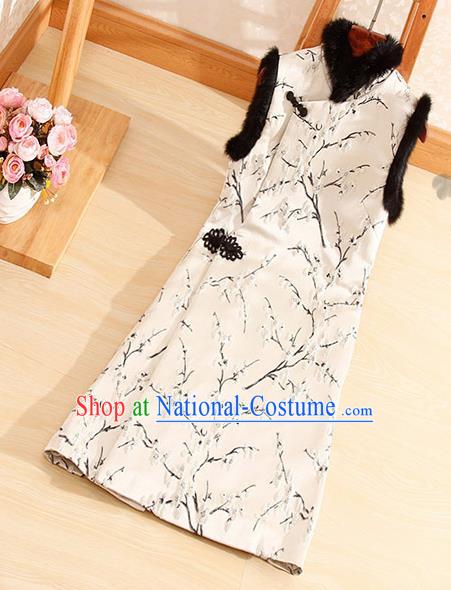 Chinese Traditional Embroidered Plum Blossom White Vest National Dress Waistcoat for Women