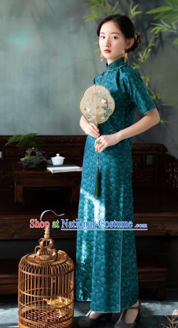 Traditional Chinese National Deep Green Silk Qipao Dress Tang Suit Cheongsam Costume for Women