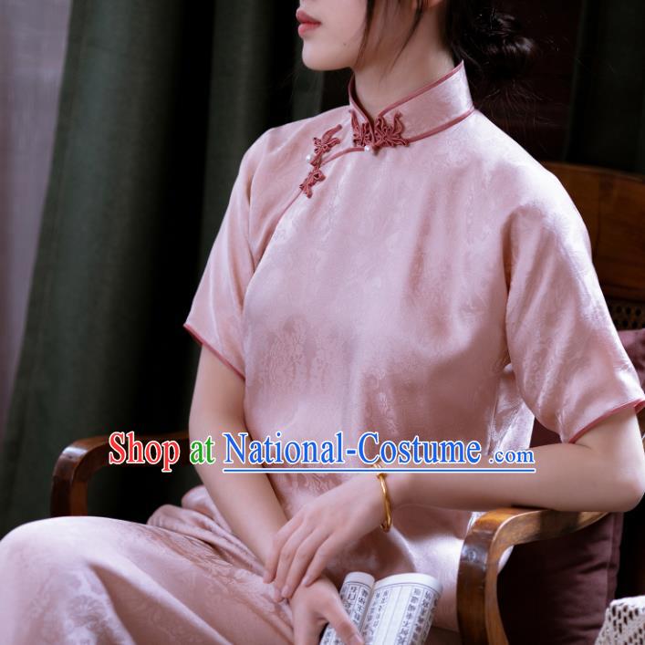 Traditional Chinese Pink Silk Qipao Dress National Tang Suit Cheongsam Costume for Women