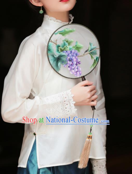 Chinese Traditional Tang Suit White Shirt National Costume Republic of China Qipao Upper Outer Garment for Women