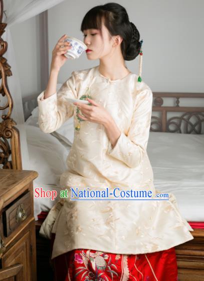 Traditional Chinese Winter Beige Silk Qipao Dress National Tang Suit Cheongsam Costume for Women