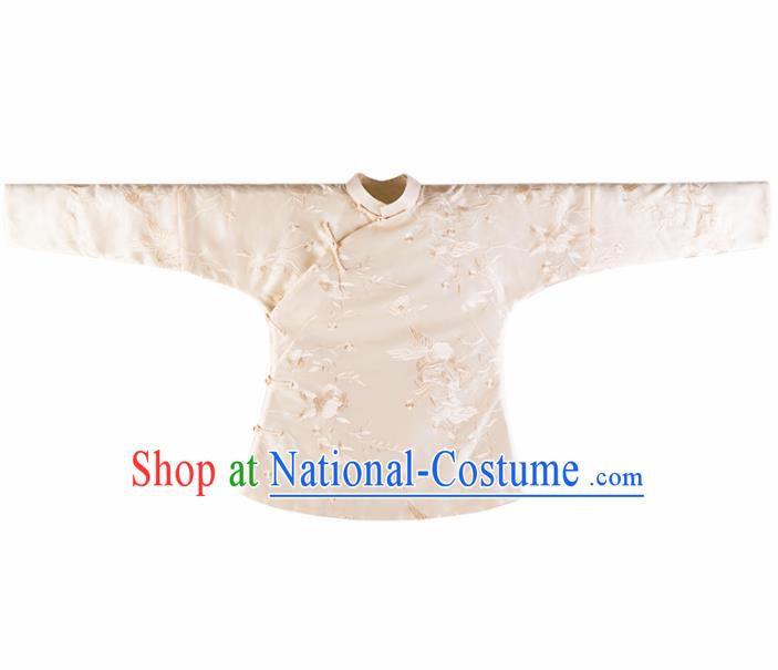 Chinese Traditional Tang Suit Beige Silk Shirt National Costume Republic of China Qipao Upper Outer Garment for Women