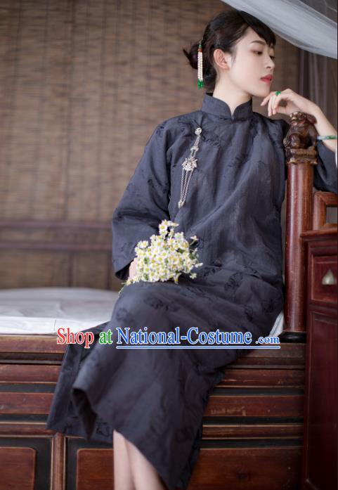 Traditional Chinese Deep Grey Qipao Dress National Tang Suit Cheongsam Costume for Women