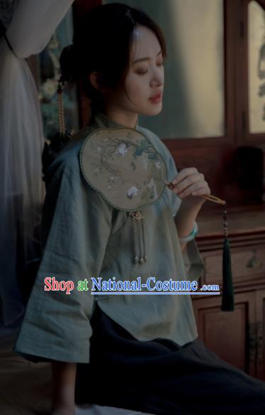 Chinese Traditional Tang Suit Green Flax Shirt National Costume Republic of China Qipao Upper Outer Garment for Women