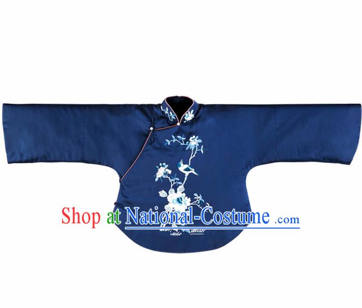 Chinese Traditional Tang Suit Navy Jacket National Costume Republic of China Qipao Upper Outer Garment for Women