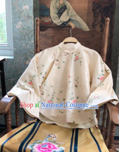 Chinese Traditional Tang Suit White Shirt National Costume Republic of China Qipao Upper Outer Garment for Women