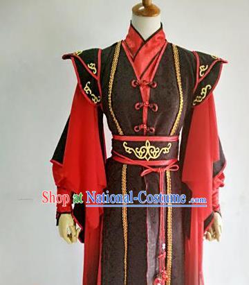 Chinese Traditional Cosplay Crown Prince Red Costume Ancient Taoist Swordsman Hanfu Clothing for Men