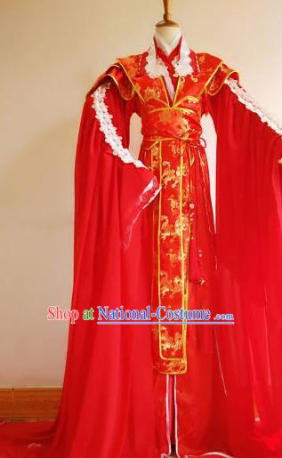 Chinese Traditional Cosplay Prince Wedding Costume Ancient Swordsman Red Hanfu Clothing for Men