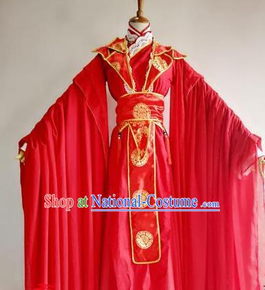 Chinese Traditional Cosplay Prince Wedding Red Costume Ancient Swordsman Hanfu Clothing for Men