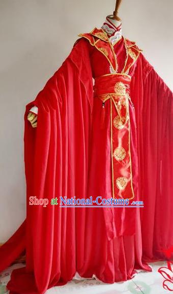 Chinese Traditional Cosplay Prince Wedding Red Costume Ancient Swordsman Hanfu Clothing for Men