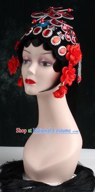 Chinese Traditional Beijing Opera Diva Red Flower Head Ornaments Hair Accessories for Women